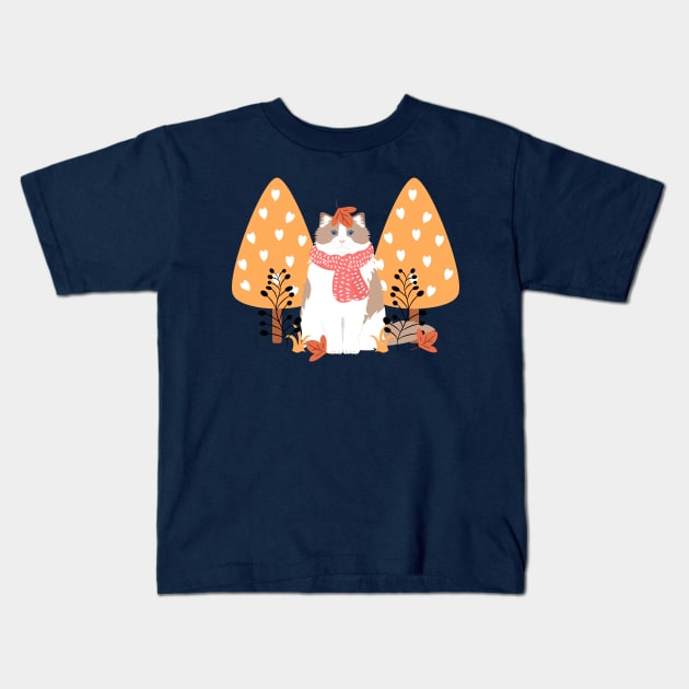 Cute Ragdoll Cat in Autumn Kids T-Shirt by LulululuPainting